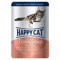 Корм вологий для кішок Happy Cat желе з яловичиною та птицею, 100g