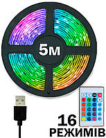 Светодиодная LED лента 3528 My LED 5 метров 12 V RGB 16 режимов с пультом и USB