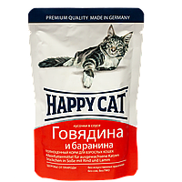 Корм влажный для кошек Happy Cat желе с говядиной и бараниной, 100г