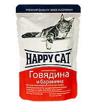 Корм вологий для котів Happy Cat желе з яловичиною та бараниною, 100г