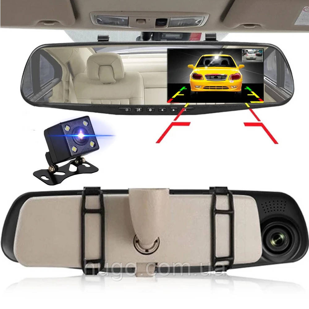Дзеркало-відеореєстратор 1080p, з камерою заднього виду DVR L9000 / Автомобільний реєстратор із двома камерами