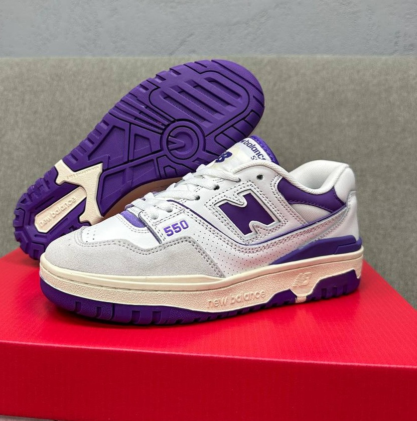 Жіночі кросівки New Balance 550 White Violet весна-осінь повсякденні. Живе фото. топ, фото 1