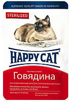 Корм влажный для стерилизованных котов Happy Cat желе с говядиной пауч, 100г