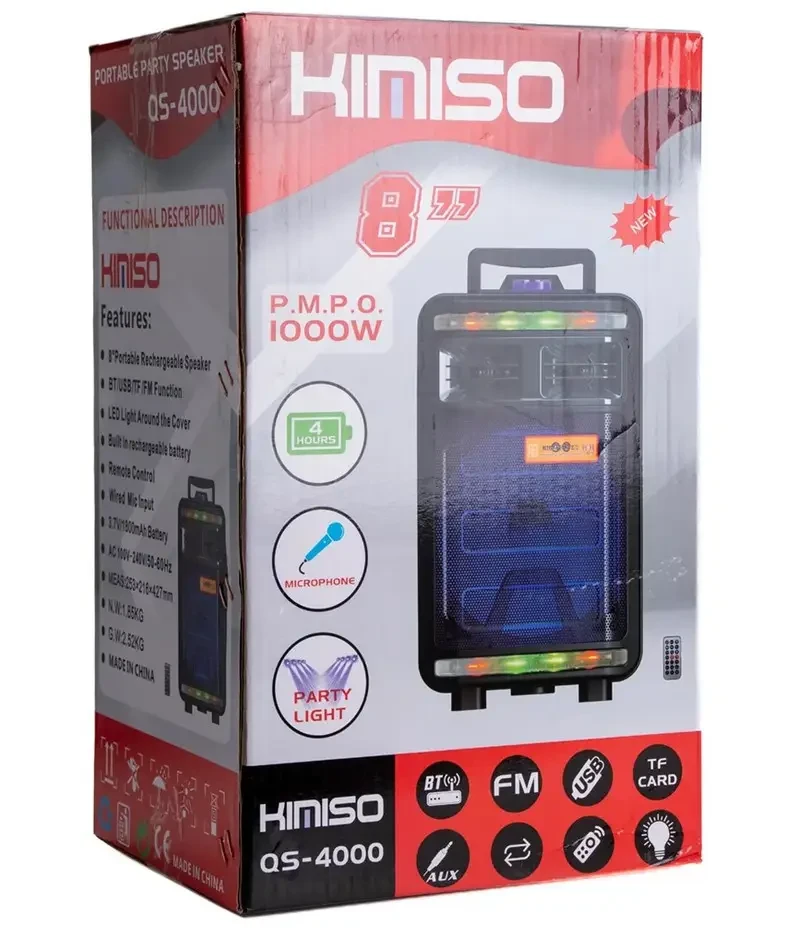 Колонка-чемодан акустическая портативная с проводным микрофоном Kimiso QS-4000 BT, Bluetooth акустика - фото 3 - id-p1798088729