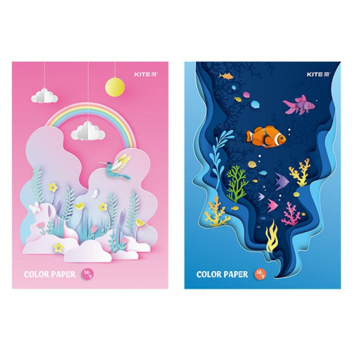 Папір односторонній, А4, 18 аркушів, 9 кольорів, 45г/м2, KITE, фото 1