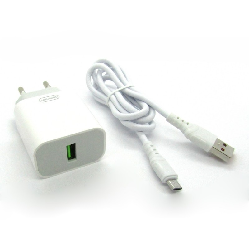 Зарядний пристрій Denmen DC07V QC3.0 18W 1USB 3.6A + кабель Micro USB 1м Білий, фото 1