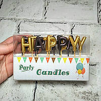 Свічки для торта світкові літери Happy Birthday перламутр 13 шт Чорні з золотом 08980
