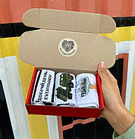 Коробка женских красивых носочков на подарок 3 пары 36-41 с украинским акцентом крутыми надписями КМ