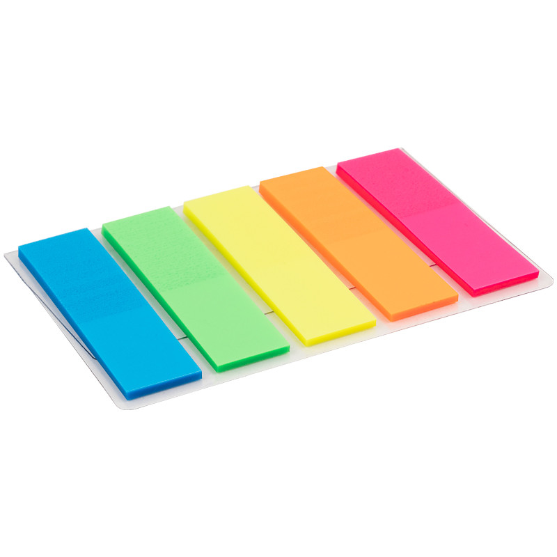 Закладинка, пластикова, 12х45 мм, 125 штук, 5 неонових кольорів, прямокутна, AXENT, фото 1