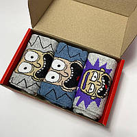 Набор женских носков Рик и Морти 36-40 3 пары с мультяшным рисунком в подарочной упаковке для девушек