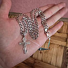 Тонкий чоловічий срібний комплект Бісмарк з чорнінням: ланцюжок 5 мм + хрестик (23 г, 925 проба), фото 3