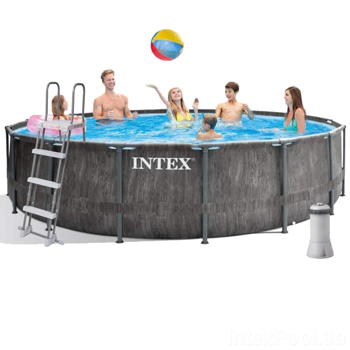 Каркасний басейн Intex 26742, 457 x 122 см з повним комплектом (3 785 л/год, сходи, тент, підстилка)