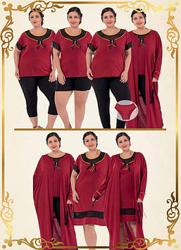 Піжама жіноча великого розміру 50-54 Oversize, червоний комплект 7 предметів Jenika 2898 Туреччина