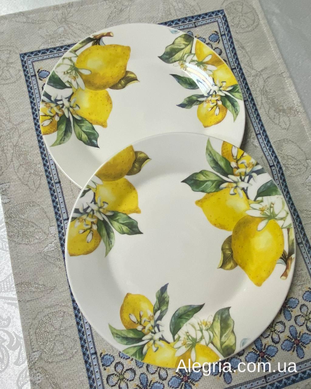 Набір з 6 порцелянових тарілок Лимони 21 см, фото 1