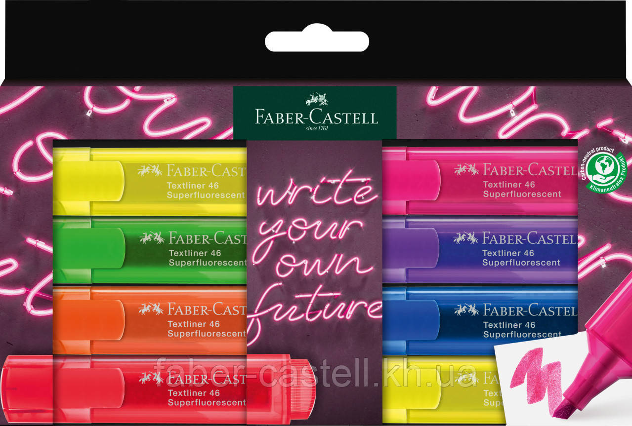 Набір маркерів текстових Faber-Castell TL 46 Neon: 8 штук (6+2 жовтих) в картонній коробці, 254601