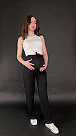 Палаццо для беременных трикотажные широкий рубчик черного цвета