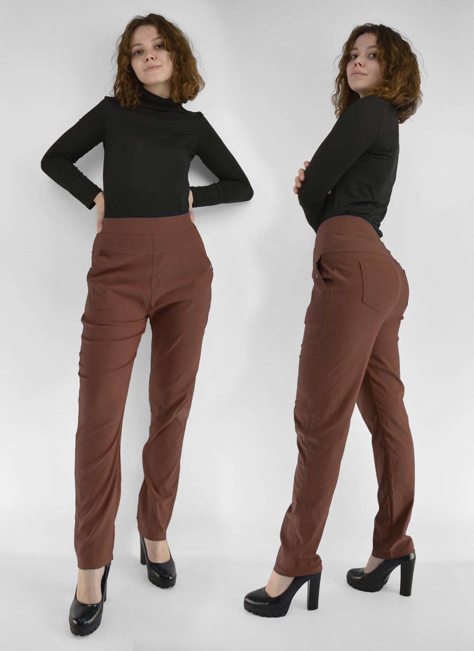 Штани жіночі літні у великих розмірах Штани Kenalin — батал Коричневий цвіт 4XL-5XL