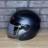 Мотошолом напівлицьовик чорний матовий із дзеркальним візором S-M для скутера, мотоцикла, фото 7