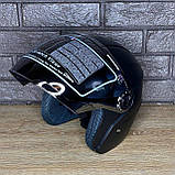 Мотошолом напівлицьовик чорний матовий із дзеркальним візором S-M для скутера, мотоцикла, фото 6