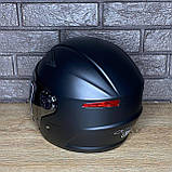 Мотошолом напівлицьовик чорний матовий із дзеркальним візором S-M для скутера, мотоцикла, фото 5