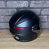 Мотошолом напівлицьовик чорний матовий із дзеркальним візором S-M для скутера, мотоцикла, фото 2
