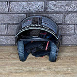 Мотошолом напівлицьовик чорний матовий із дзеркальним візором S-M для скутера, мотоцикла, фото 8
