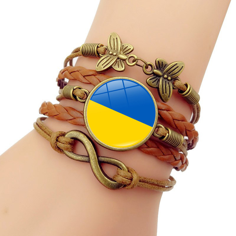 Браслет на руку патріотичний з українською символікою, жіночий браслет коричневий з прапором. Розмір 17-22 см