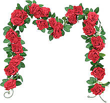 Червона Матеріал: Квіткова гірлянда виготовлена з високоякісного шовку та пластику, реалістична штучна квітка, яка рік за роком