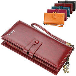 Жіночий гаманець-портмоне з екошкіри (20х11х3 см) Baellerry N1632 Women Long, Бордовий / Клатч на кнопці