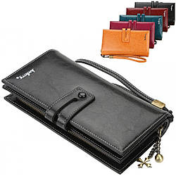 Жіночий гаманець-портмоне з екошкіри (20х10х3,5 см) Baellerry N1632 Women Long, Чорний / Клатч на кнопці