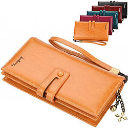 Жіночий гаманець-портмоне з екошкіри (20х10х3,5 см) Baellerry N1632 Women Long, Жовтий / Клатч на кнопці