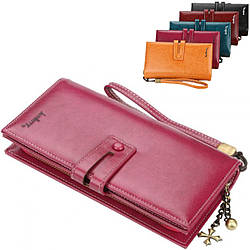 Жіночий гаманець-портмоне з екошкіри (20х10х3,5 см) Baellerry N1632 Women Long, Малиновий / Клатч на кнопці