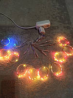 Светодиодная гирлянда штора 3*2 м разноцветная 10 нитей USB, дистанционный пульт управления