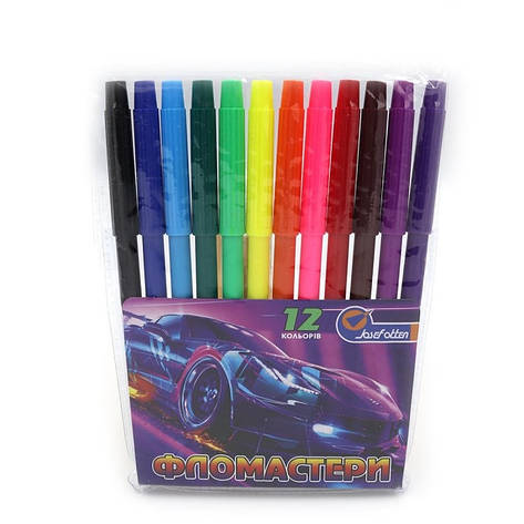 Фломастери 12 кольорів No828-12LQ Спорткар ПВХ, JO (12/240), фото 1