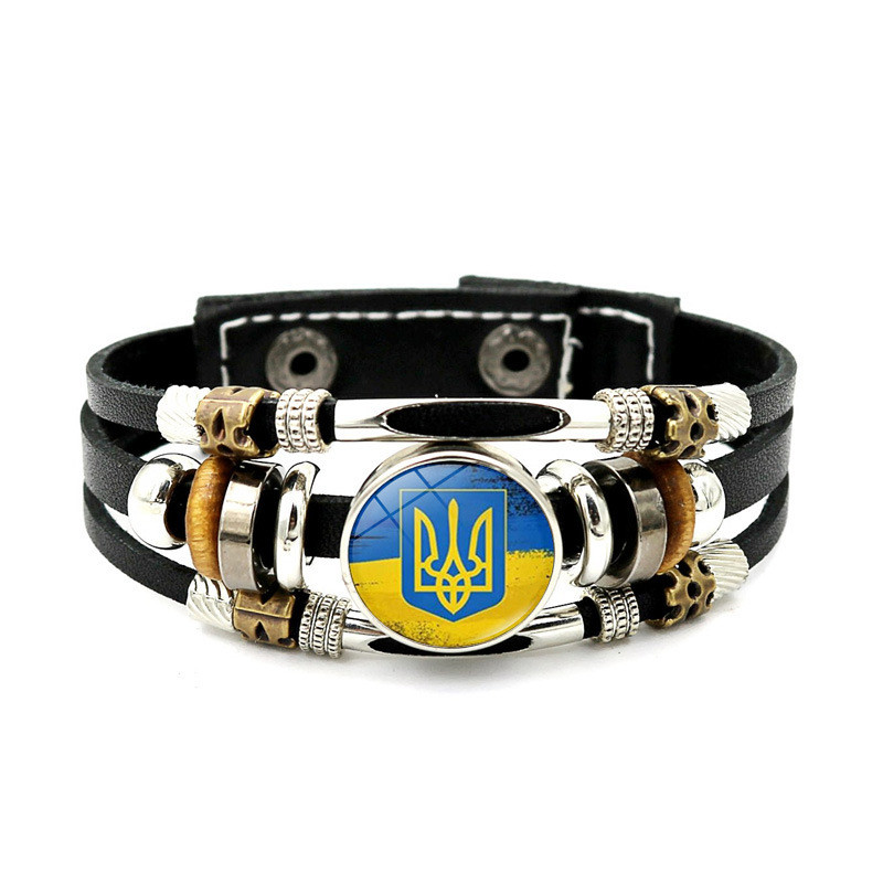 Браслет на руку патріотичний з українською символікою, браслет унісекс чорний. Розмір 17,5-20,5 см. (рис. 8)