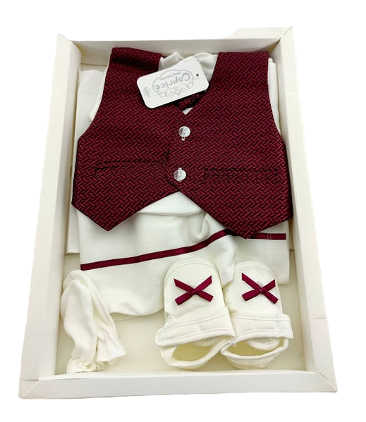 Подарунковий набір костюм 0 до 4 місяців Туреччина для хрещення новонародженого бордовий (НПК74)