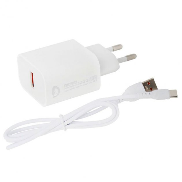 Зарядний пристрій Denmen DC03T + кабель Type-C USB 2.4A Білий