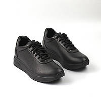 Черные кожаные кроссовки повседневные женская обувь больших размеров 40-44 Cosmo Shoes Mazza Y Black Leater BS