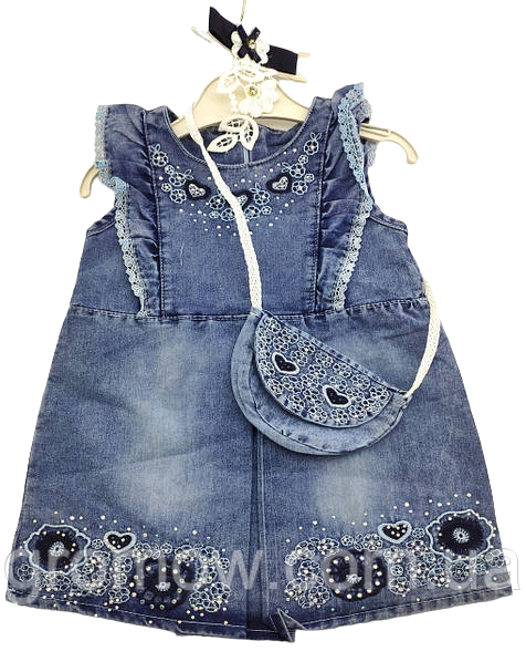 Дитячий сарафан 9, 12 місяців Туреччина для новонародженої дівчинки джинсовий літній синій (ПДН2), фото 1