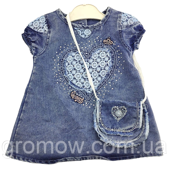 Дитячий сарафан 9, 12 місяців Туреччина для новонародженої дівчинки джинсовий літній синій (ПДН3), фото 1