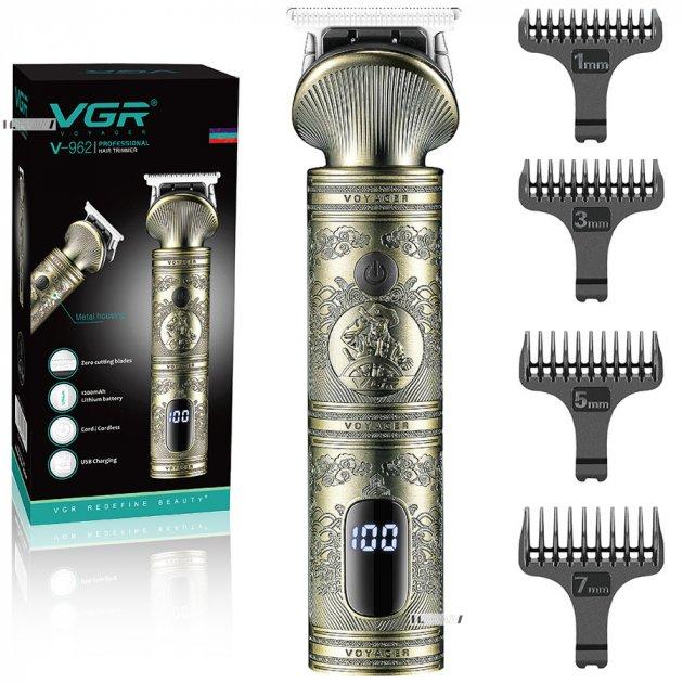 Тример для бороди для волосся, для стриження електричний акумуляторний професійний з дисплеєм VGR V-962