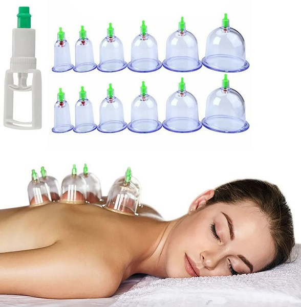 Банки масажні вакуумні для домашньої терапії 12 шт. антицелюлітні банки