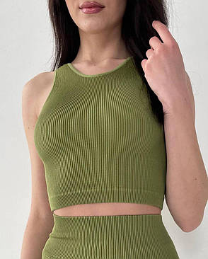 Спортивний жіночий топ в рубчик S/M, Оливковий, фото 1