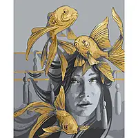 Картина Рисование по номерам с золотой краской Золотые рыбки с лаком и уровнем Strateg Премиум SY6027