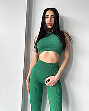 Спортивний жіночий топ в рубчик S/M, Зелений, фото 6