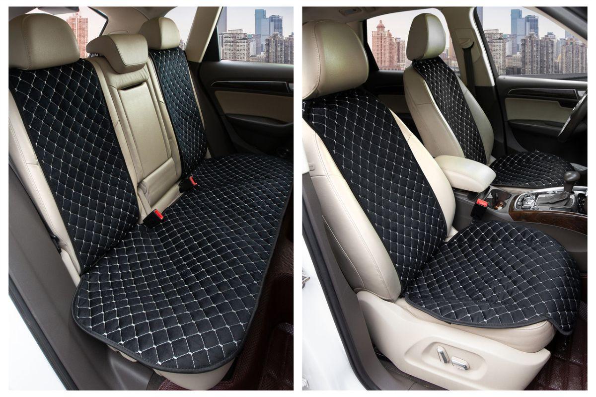 Накидки для сидінь Алькантара комплект Чорні - сіра нитка, фото 1