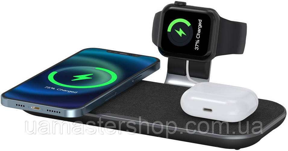 Зарядное устройство WIWU Wireless Charger Power Air PA3IN1B 15W Black for Apple iPhone Apple Watch and Apple Air Pods - фото 1 - id-p2114808606