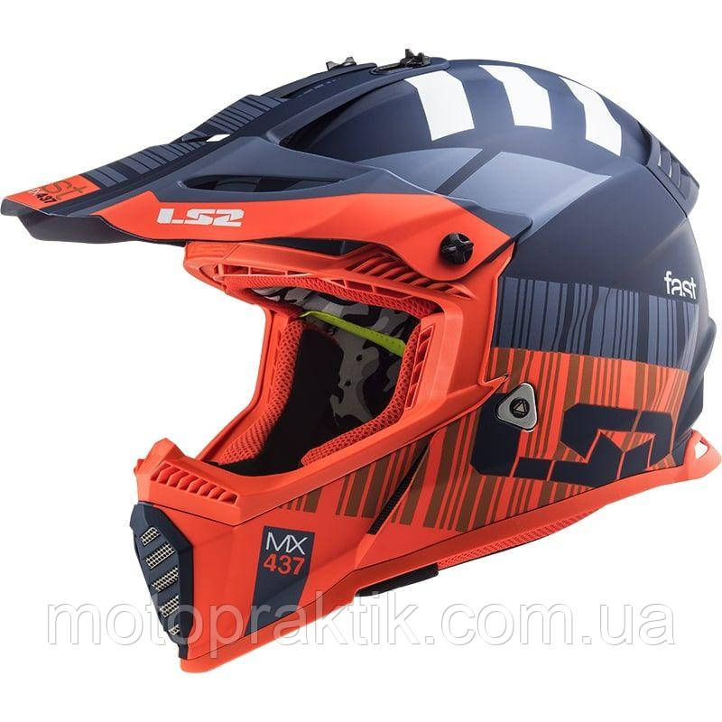 LS2 MX437J FAST EVO MINI Xcode Matt Fluo Orange Blue, S Мотошолом кросовий дитячий