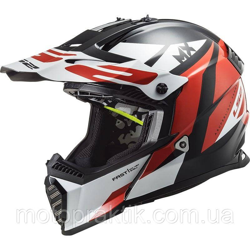 LS2 MX437J FAST EVO MINI Strike Black White Red, S Мотошолом кросовий дитячий