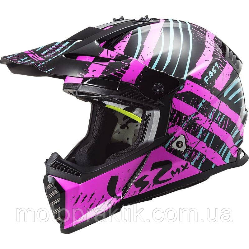 LS2 MX437 FAST EVO Verve Black Fluo Pink, XS Мотошолом кросовий